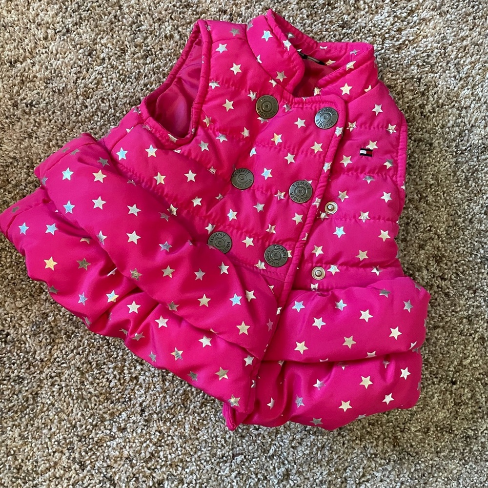 New Tommy Hilfiger pink/stars puffer vest, 3-6 mo.